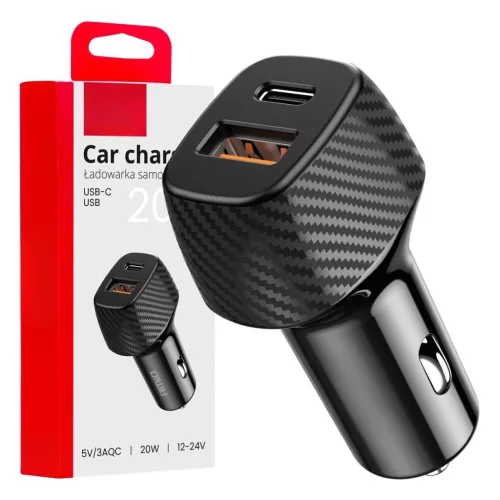 Încărcător auto rapid 20 W cu tehnologie PD, prize USB-A și USB-C