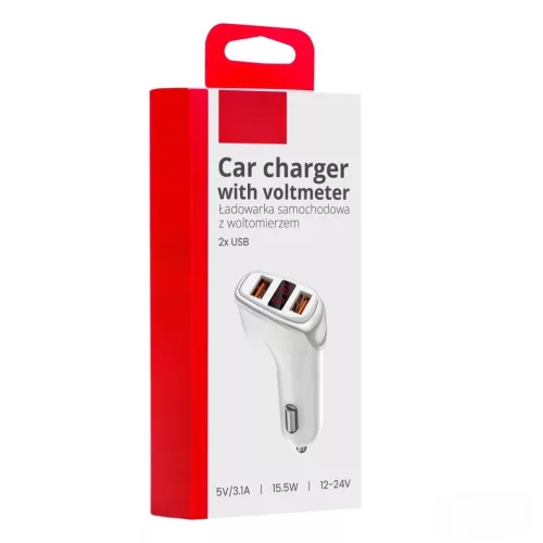 Încărcător brichetă (2x USB-A) + voltmetru 12/24V