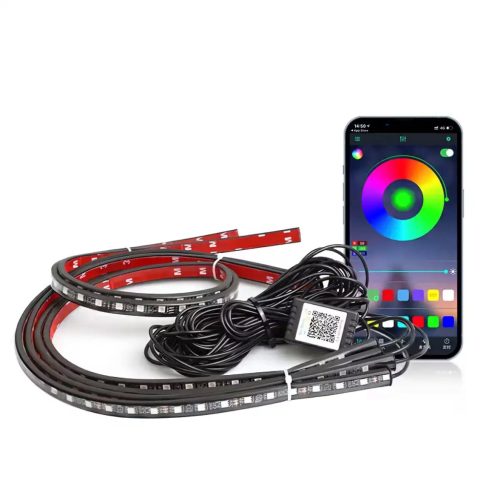 BANDA LED ILUMINARE SUB ȘASIU CU CONTROL BLUETOOTH, FLEXIBILĂ, SET 4 BUCĂȚI