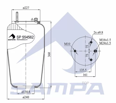 Perna pneumatică (airbag) Volvo FM/FH spate, nu este completă