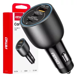 Încărcător USB 2x USB-C + USB-A, 12/24V, 100W
