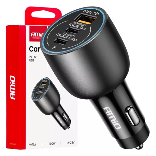 Încărcător USB 2x USB-C + USB-A, 12/24V, 100W