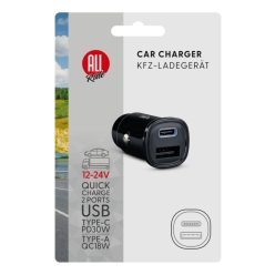Încărcător auto pentru priza brichetă 12-24V USB A+C