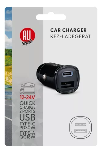 Încărcător auto pentru priza brichetă 12-24V USB A+C