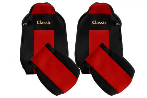 Set huse scaune din pluș pentru Iveco Stralis (HI-WAY / XP) (negru/roșu)