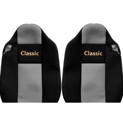   Set huse de scaun pluș Renault T (tetieră integrată - negru/gri)