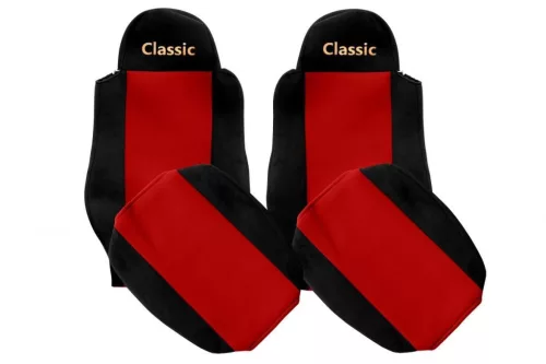 Set huse de scaun din pluș MAN TGA/TGL/TGM/TGS (până în 2012) (negru/roșu)