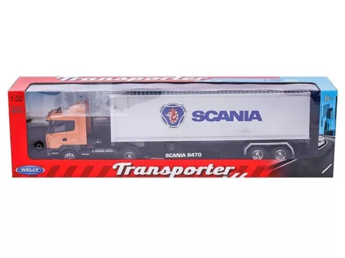 1:32 Scania R470 Cap Tractor + Remorcă Portocaliu/Argintiu