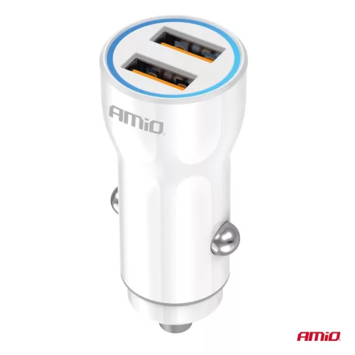 Încărcător pentru brichetă auto 2x USB-A cu lumină albastră