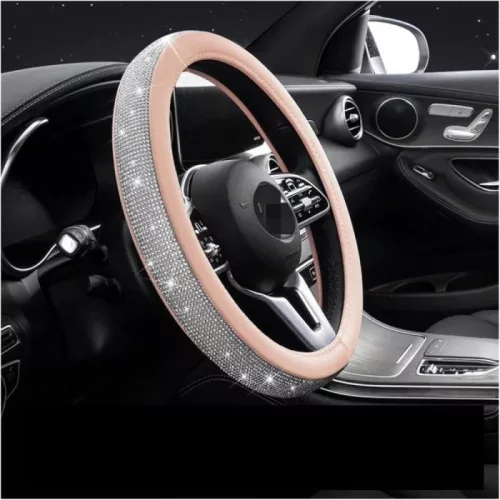 Husă de volan roz 38 cm cu strasuri