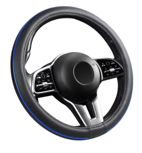 Husă volan aspect piele 38 cm / inserții albastre