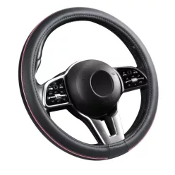 Husă volan aspect piele 38 cm / cu inserții roz