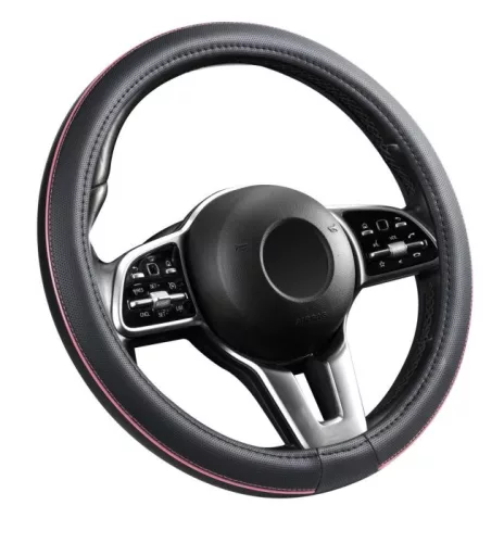 Husă volan aspect piele 38 cm / cu inserții roz
