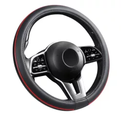 Husă volan cu aspect de piele 38 cm / cu inserții roșii
