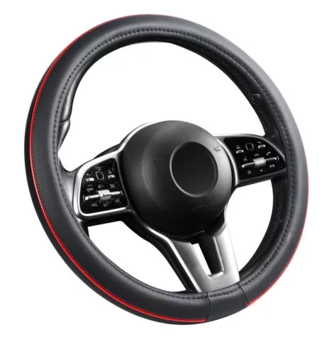 Husă volan cu aspect de piele 38 cm / cu inserții roșii