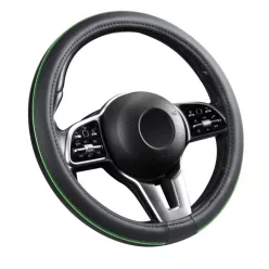 Husă volan cu aspect de piele 38 cm / inserții verzi
