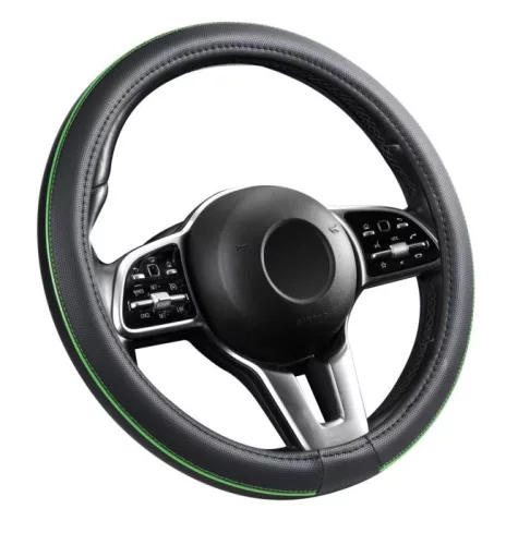Husă volan cu aspect de piele 38 cm / inserții verzi
