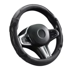 Husă de volan din piele naturală 38 cm negru-gri