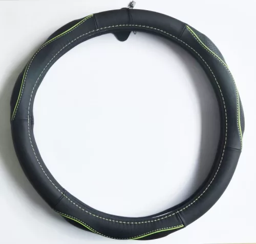 Husă volan din piele naturală SPORT BLACK GREEN 38 cm