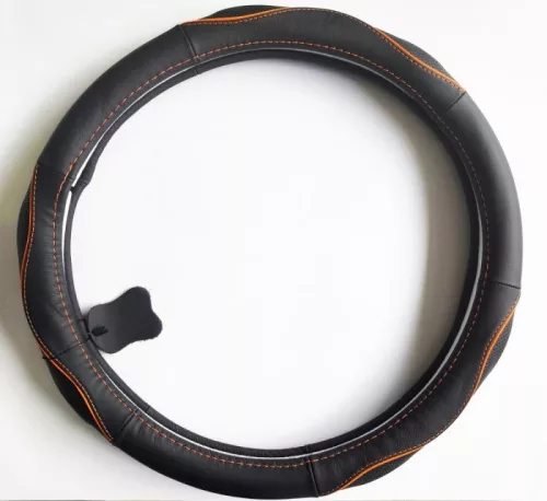 Husă de volan din piele naturală SPORT BLACK ORANGE 38 cm