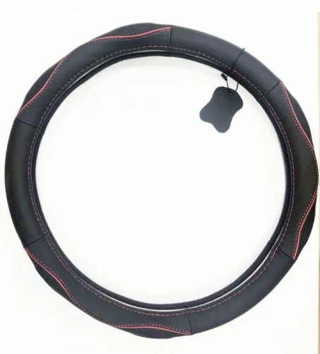 Husă volan din piele naturală SPORT negru roșu 38 cm