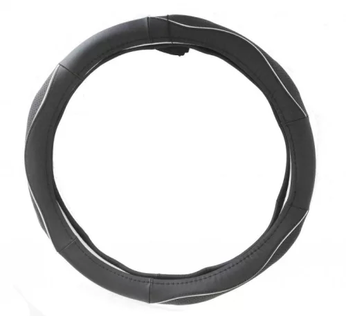 Husă pentru volan din piele naturală SPORT BLACK SILVER 38 cm