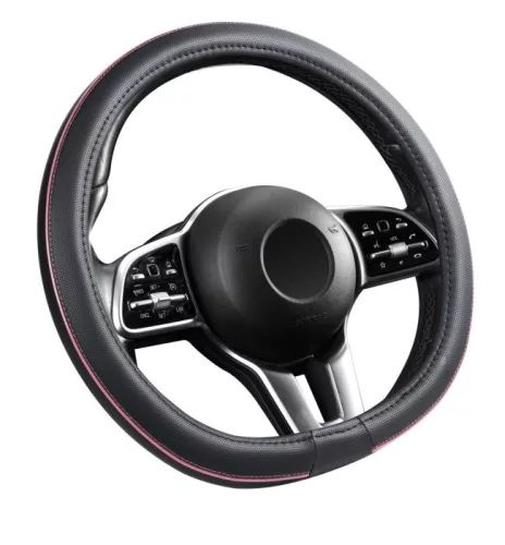 Husă volan aspect piele 38 cm / husă volan cu inserții roz, tip D