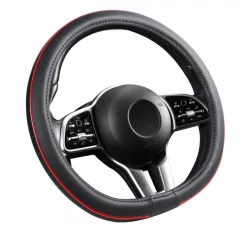   Husă volan aspect piele 38 cm / tip „D” cu inserții roșii