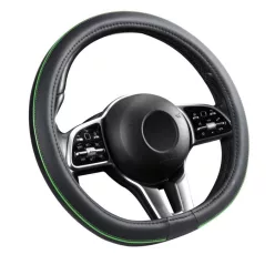 Husă volan imitație piele 38 cm / tip D cu inserții verzi