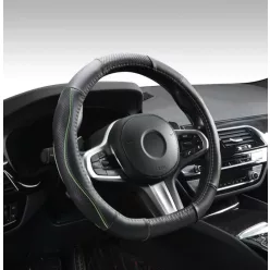   "D" Husă pentru volan din piele naturală, ventilată, perforată, cu model cu inserții verzi