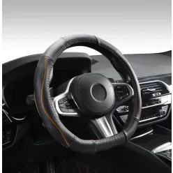  "D" Husă volan din piele naturală, ventilată, perforată, cu inserții portocalii