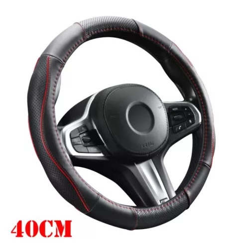 Husă volan 40 cm din piele naturală, perforată, cu inserții roșii