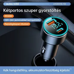 Încărcător auto rapid cu voltmetru (Type-C+USB)