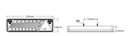 Lumină spate cu LED cu 7 funcții, cu ieșire pentru cablu la stânga