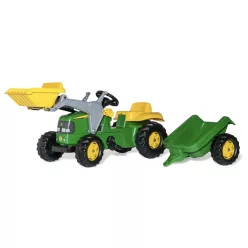 John Deere RollyKid cu încărcător frontal și remorcă