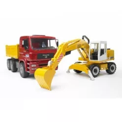 Remorcă basculantă MAN cu excavator hidraulic mobil