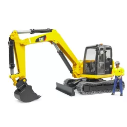 CAT mini excavator + lucrător în construcții