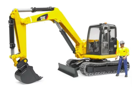 CAT mini excavator + lucrător în construcții