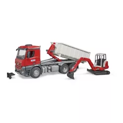 MB Arocs cu container și mini excavator Schaeff