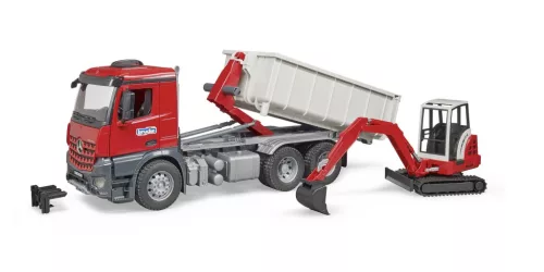 MB Arocs cu container și mini excavator Schaeff