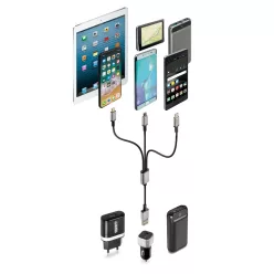   Cablu încărcător USB 3 porturi (Iphone,/Micro USB/C tip) 100cm