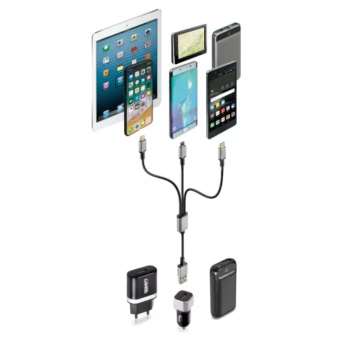Cablu încărcător USB 3 porturi (Iphone,/Micro USB/C tip) 100cm