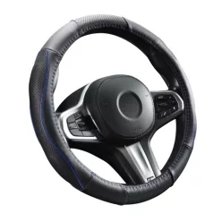 Husă volan 37-39 cm piele naturală negru/albastru