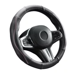 Husă volan 37-39 cm, piele naturală, negru/roz