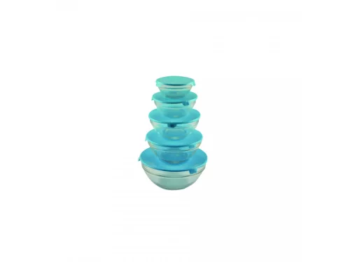 SET DE BOLURI DE STICLĂ CU CAPAC DE PLASTIC 5 PIESE