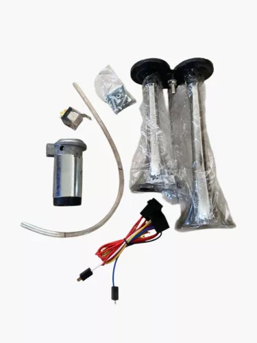 Claxon electric 12V dublu + compresor, plastic culoare crom, 150 dB, 29/23 cm