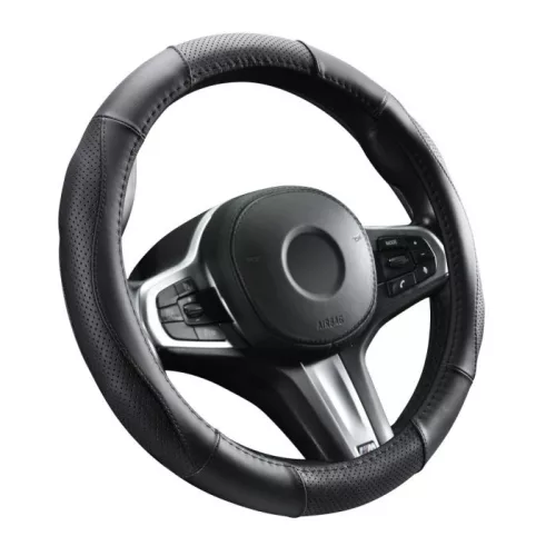 Husă volan 37-39 cm, piele naturală, neagră