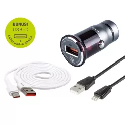 Încărcător USB 12/24V, USB-C și cablu Lightning