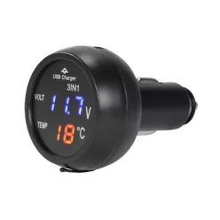   Încărcător USB pentru brichetă cu voltmetru și termometru
