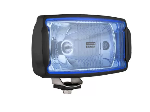 PROIECTOR CAMION CU STICLA ALBASTRU DESCHIS (LUMINA ALBA) CARCASA NEAGRA 220x123mm